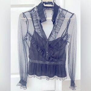 bebe Black Sheer Ruffle Blouse